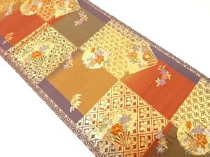 市松に花扇・花丸模様織り出し　袋帯